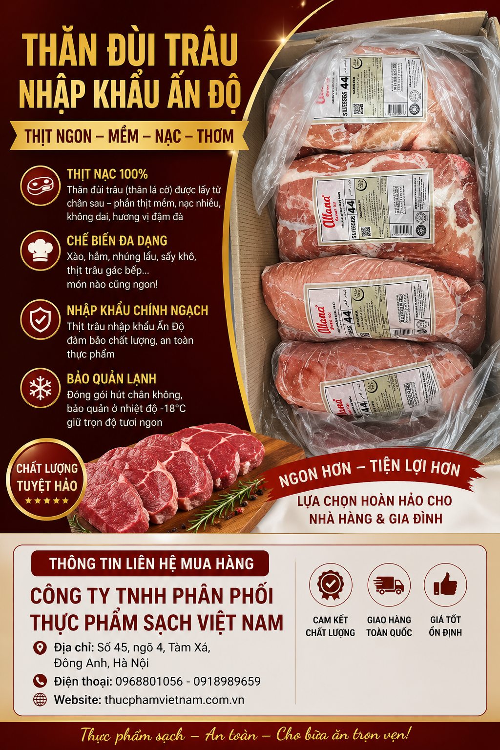 Thịt thăn đùi trâu M44 – Dễ chế biến, giữ trọn dinh dưỡng